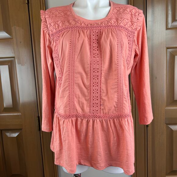 LOGO Lavish by Lori Goldstein 3/4 Sleeve Scoop Neck Lace Mix Top size Med NWT - Picture 2 of 7